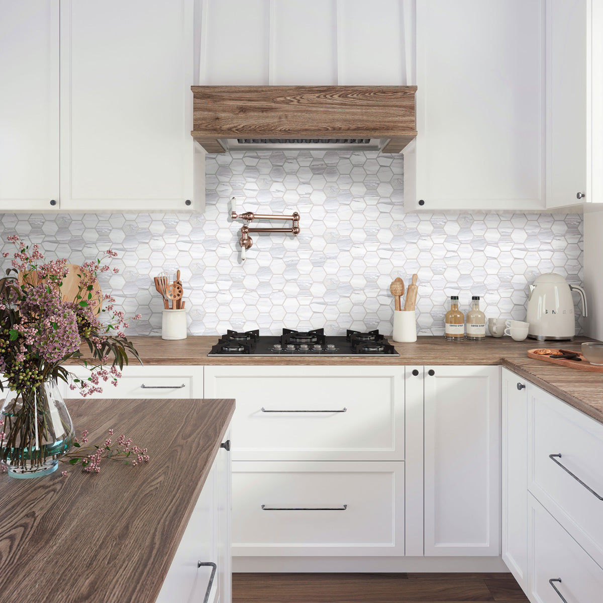 Cotton White 9x13 Polished Hexagon Porcelain Mosaic Tile (9 pack, 7.09 sq ft/case) - Sample