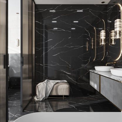 Black 24x48 Polished Porcelain Large Format Tile (2 pack, 15.55 sq ft/case) - Sample