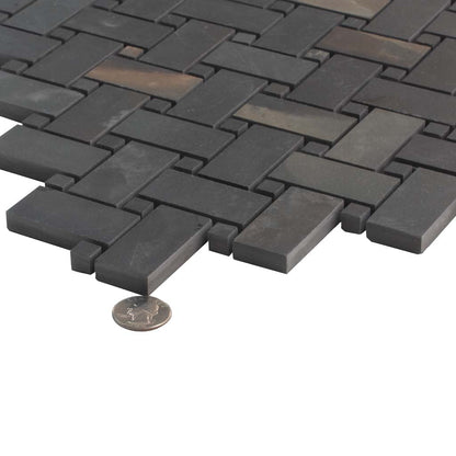 Black 12x12 Matte Basketweave Porcelain Mosaic Tile (5 pack, 4.84 sq ft/case) - Sample