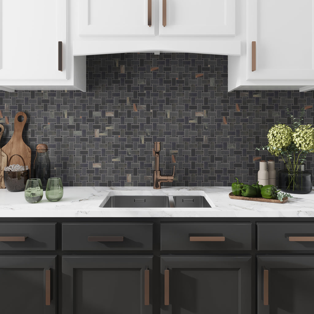 Black 12x12 Matte Basketweave Porcelain Mosaic Tile (5 pack, 4.84 sq ft/case)