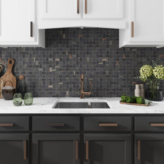 Black 12x12 Matte Basketweave Porcelain Mosaic Tile (5 pack, 4.84 sq ft/case) - Sample