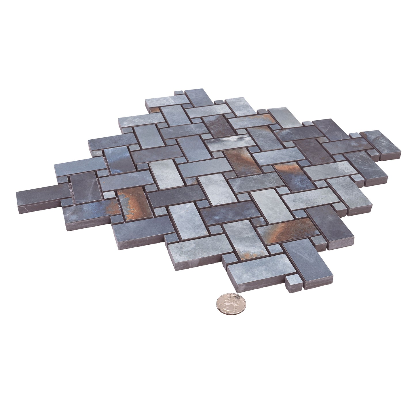 Blue 12x12 Matte Basketweave Porcelain Mosaic Tile (5 pack, 4.84 sq ft/case) - Sample