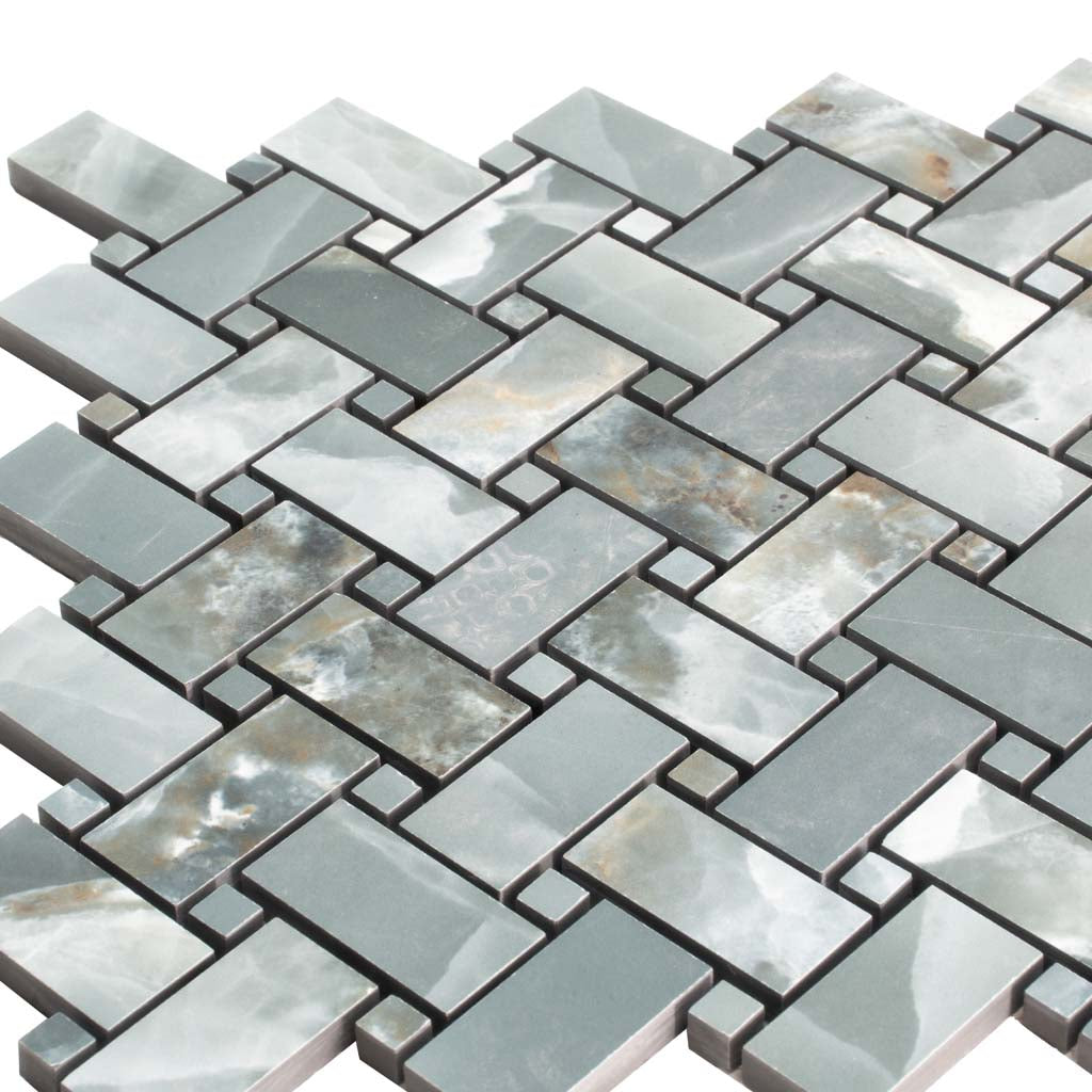 Green 12x12 Matte Basketweave Porcelain Mosaic Tile (5 pack, 4.84 sq ft/case) - Sample