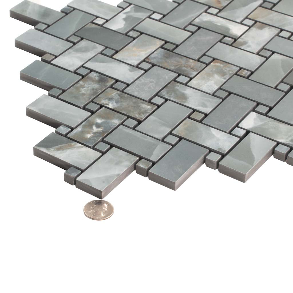 Green 12x12 Matte Basketweave Porcelain Mosaic Tile (5 pack, 4.84 sq ft/case) - Sample