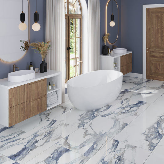 Air Superiority Blue 24x48 Polished Porcelain Large Format Tile (2 pack, 15.55 sq ft/case) - Sample