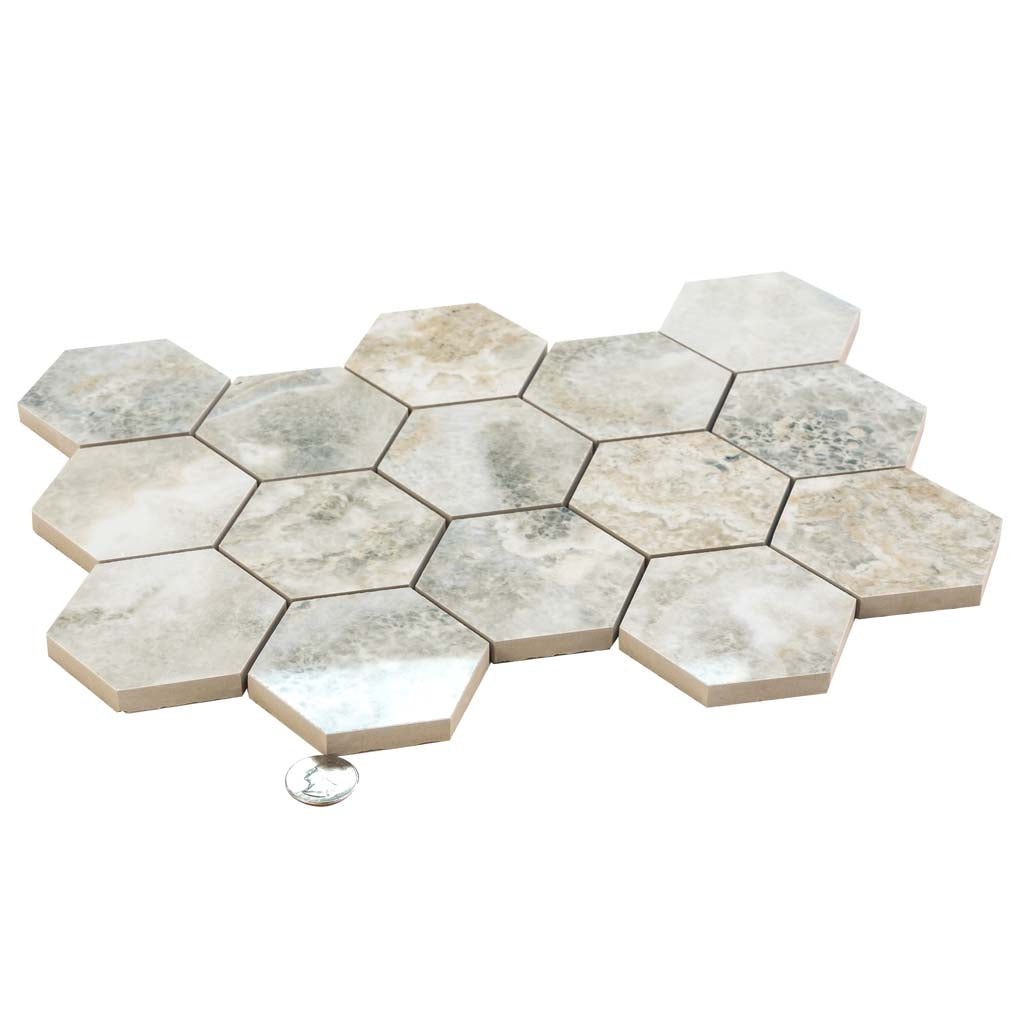Light Taupe Beige 9x13 Polished Hexagon Porcelain Mosaic Tile (9 pack, 7.09 sq ft/case)
