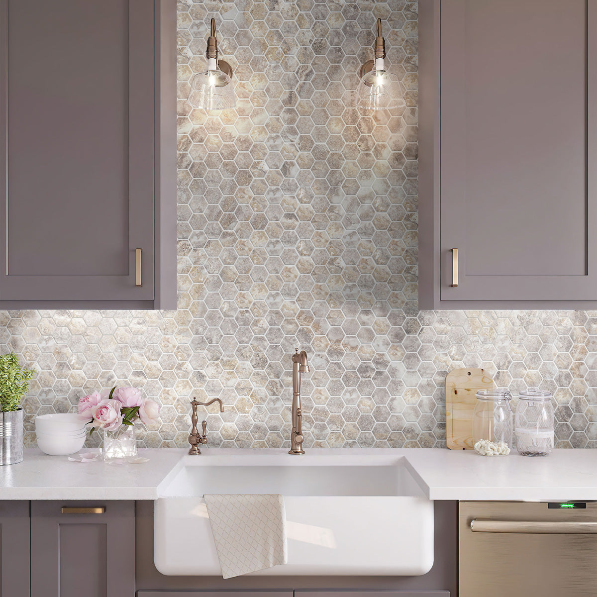 Light Taupe Beige 9x13 Polished Hexagon Porcelain Mosaic Tile (9 pack, 7.09 sq ft/case)