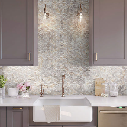 Light Taupe Beige 9x13 Polished Hexagon Porcelain Mosaic Tile (9 pack, 7.09 sq ft/case)