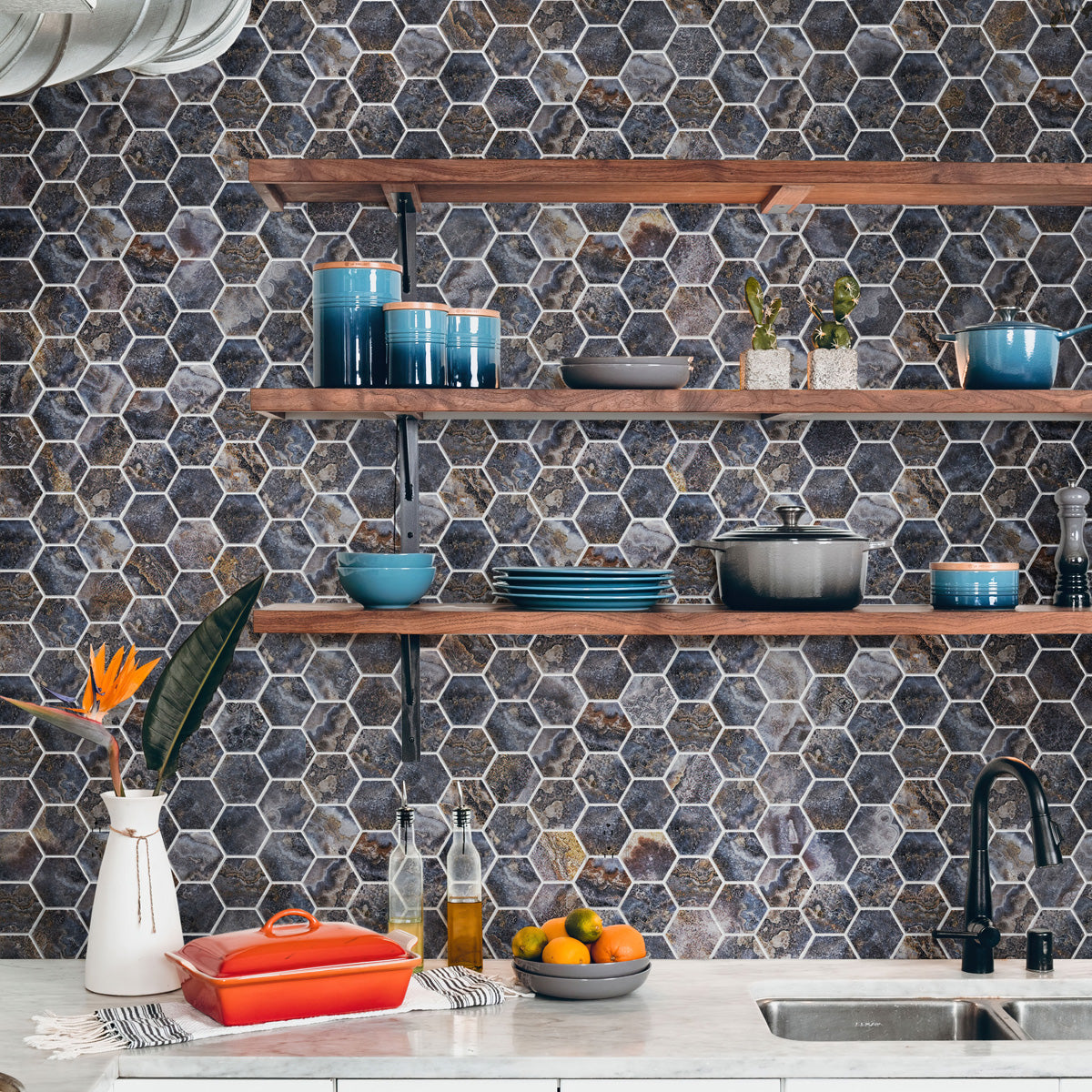 Hale Navy 9x13 Polished Hexagon Porcelain Mosaic Tile (9 pack, 7.09 sq ft/case) - Sample