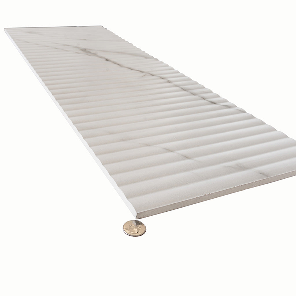 White 12x36 Matte Fluted Ceramic Large Format Tile (4 pack, 11.63 sq ft/case)