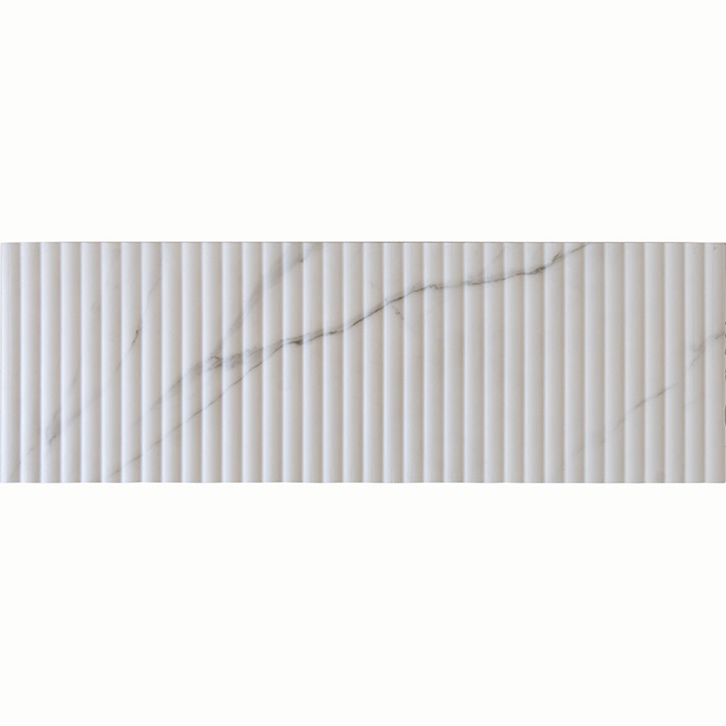 White 12x36 Matte Fluted Ceramic Large Format Tile (4 pack, 11.63 sq ft/case)
