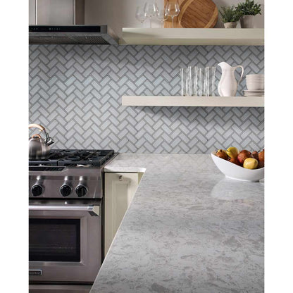 MSI Ice Bevel Herringbone Glass Mosaic Tile 11.08"x13.86"