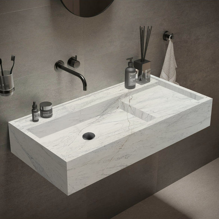 Imperial Marble Modern Rectangular Sink Wall-mount Bathroom Sink (W)18" (L)48" (H)8"