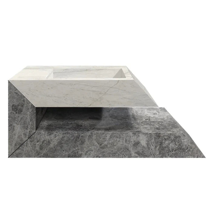 Imperial White and Tundra Gray Marble Designer Wall-mount Bathroom Sink (W)18" (L)32" (H)24"
