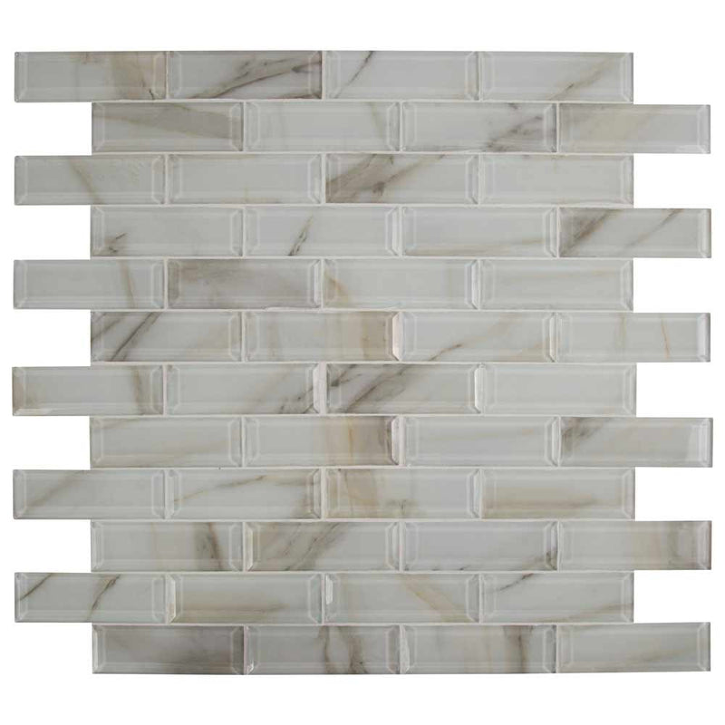 MSI Ivory Amber Beveled Subway Glass Mosaic Tile 11.81"x11.81"