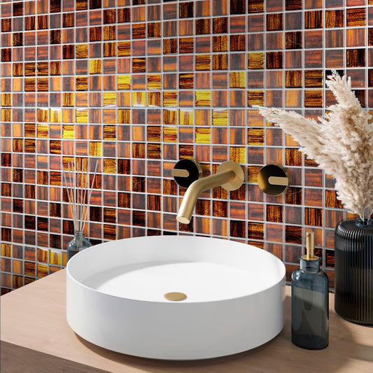 Bronze 11x11 Glossy Matte Square Glass Mosaic Tile (5 pack, 4.43 sq ft/case) - Sample