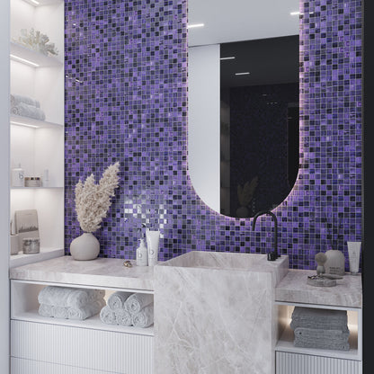 Purple 11x11 Glossy Matte Square Glass Mosaic Tile (5 pack, 4.43 sq ft/case) - Sample