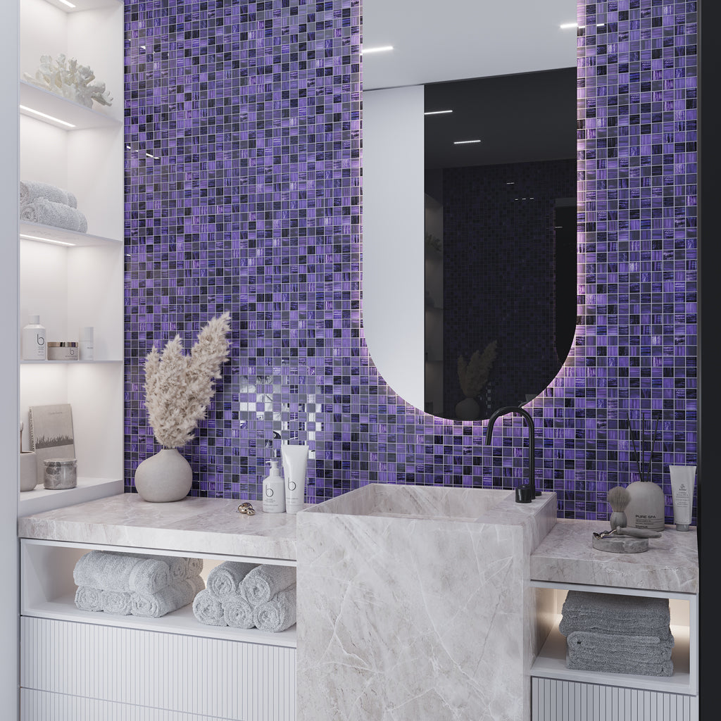 Purple 11x11 Glossy Matte Square Glass Mosaic Tile (5 pack, 4.43 sq ft/case)