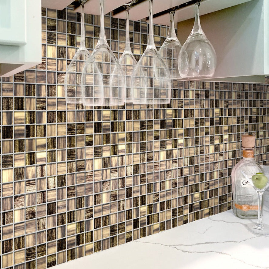 Brown 11x11 Square Glossy Matte Glass Mosaic Tile (5 pack, 4.43 sq ft/case) - Sample
