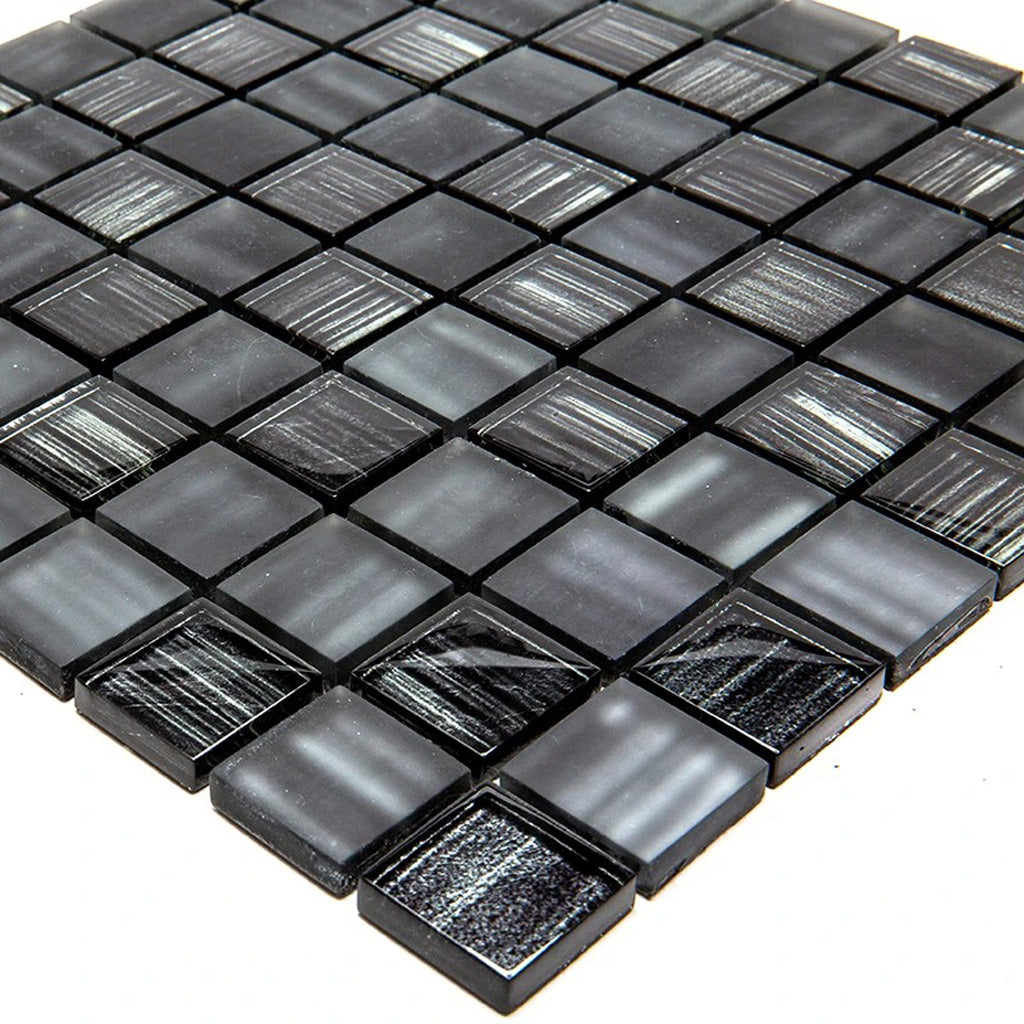 Black 11x11 Glossy Matte Square Glass Mosaic Tile (5 pack, 4.43 sq ft/case)