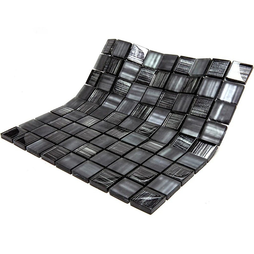 Black 11x11 Glossy Matte Square Glass Mosaic Tile (5 pack, 4.43 sq ft/case)