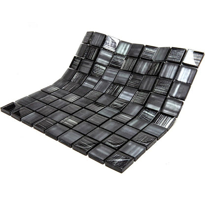 Black 11x11 Glossy Matte Square Glass Mosaic Tile (5 pack, 4.43 sq ft/case) - Sample