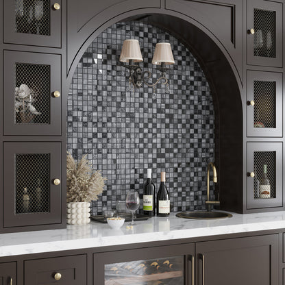 Black 11x11 Glossy Matte Square Glass Mosaic Tile (5 pack, 4.43 sq ft/case)