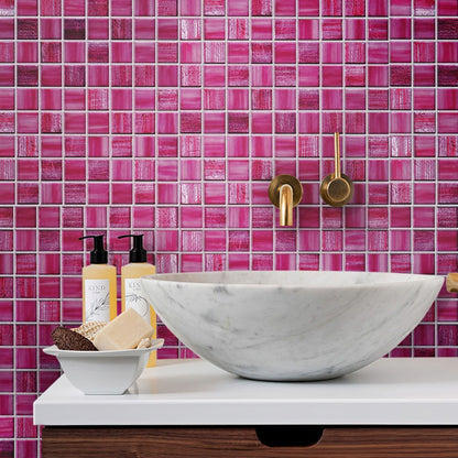 Fuchsia Pink 11x11 Glossy Matte Square Glass Mosaic Tile (5 pack, 4.43 sq ft/case) - Sample