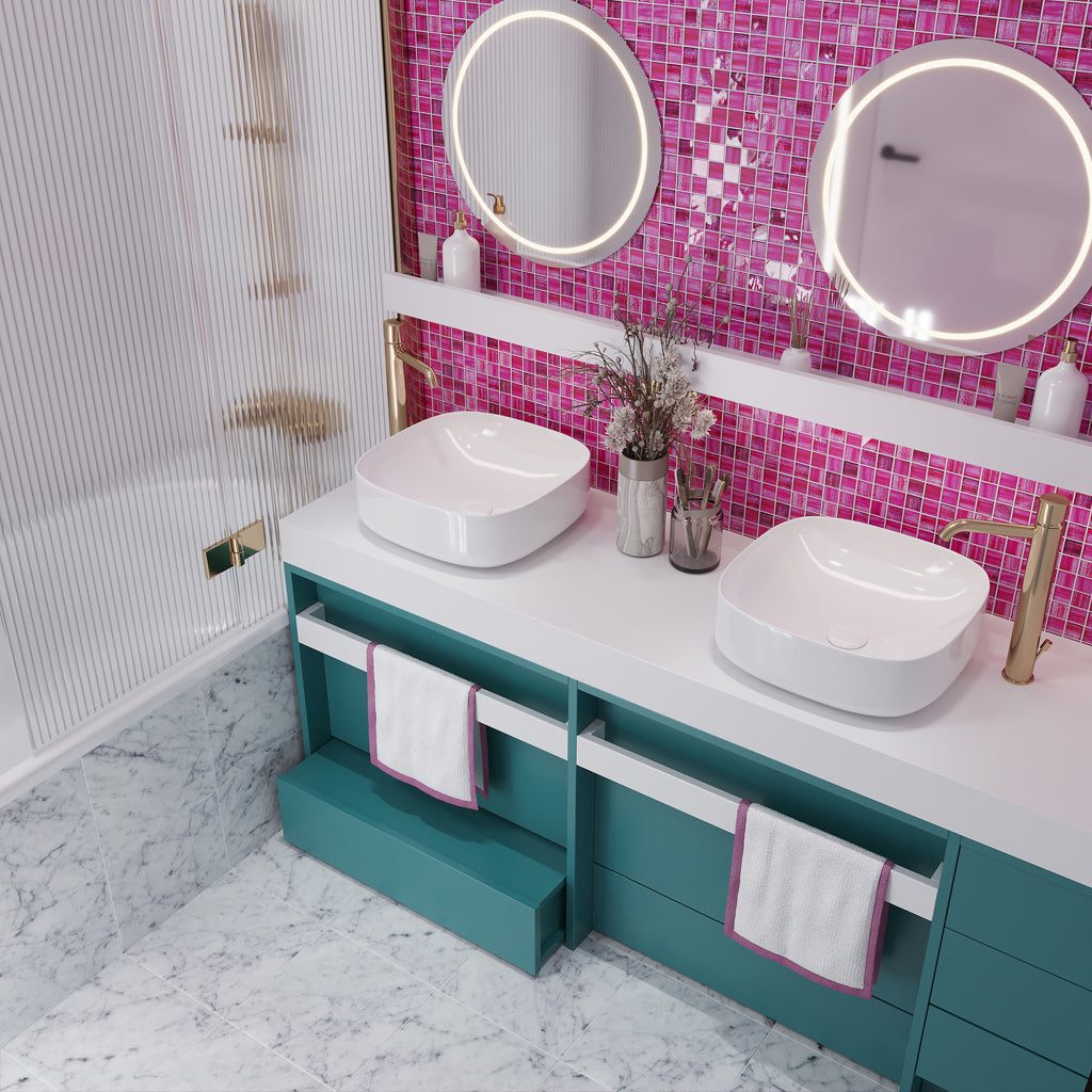 Fuchsia Pink 11x11 Glossy Matte Square Glass Mosaic Tile (5 pack, 4.43 sq ft/case) - Sample