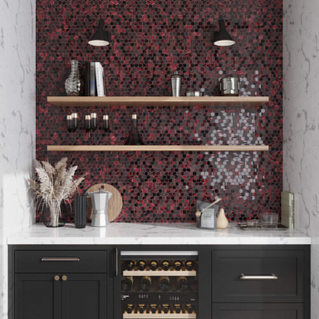 Berry Red 11x11 Glossy Matte Hexagon Glass Mosaic Tile (5 pack, 4.43 sq ft/case) - Sample