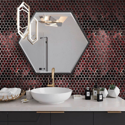 Berry Red 11x11 Glossy Matte Hexagon Glass Mosaic Tile (5 pack, 4.43 sq ft/case)