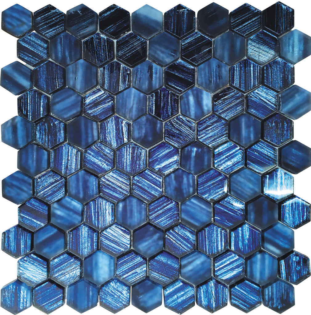 Blue 11x11 Glossy Matte Hexagon Glass Mosaic Tile (5 pack, 4.43 sq ft/case) - Sample