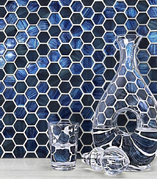 Blue 11x11 Glossy Matte Hexagon Glass Mosaic Tile (5 pack, 4.43 sq ft/case)