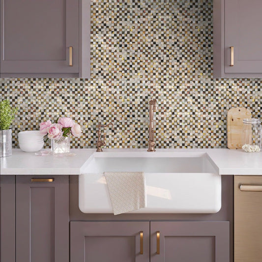 Beige Brown White 12x12 Polished Square Shell Mother of Pearl Mosaic Tile (20 pack, 19.34 sq ft/case)
