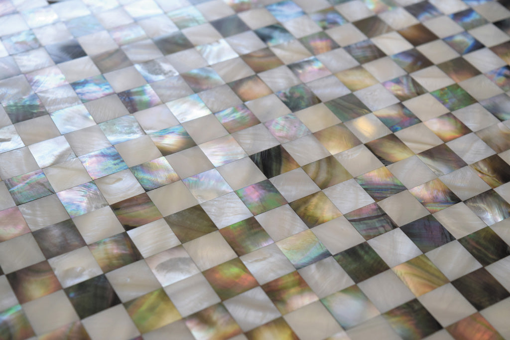 Beige Brown White 12x12 Polished Square Shell Mother of Pearl Mosaic Tile (20 pack, 19.34 sq ft/case)