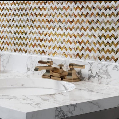 Brown White 11x11 Polished Herringbone Shell Mother of Pearl Mosaic Tile (20 pack, 17.27 sq ft/case)