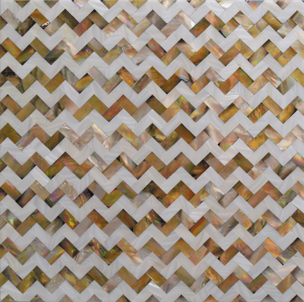 Brown White 11x11 Polished Herringbone Shell Mother of Pearl Mosaic Tile (20 pack, 17.27 sq ft/case)