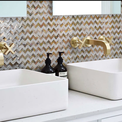 Brown White 11x11 Polished Herringbone Shell Mother of Pearl Mosaic Tile (20 pack, 17.27 sq ft/case)