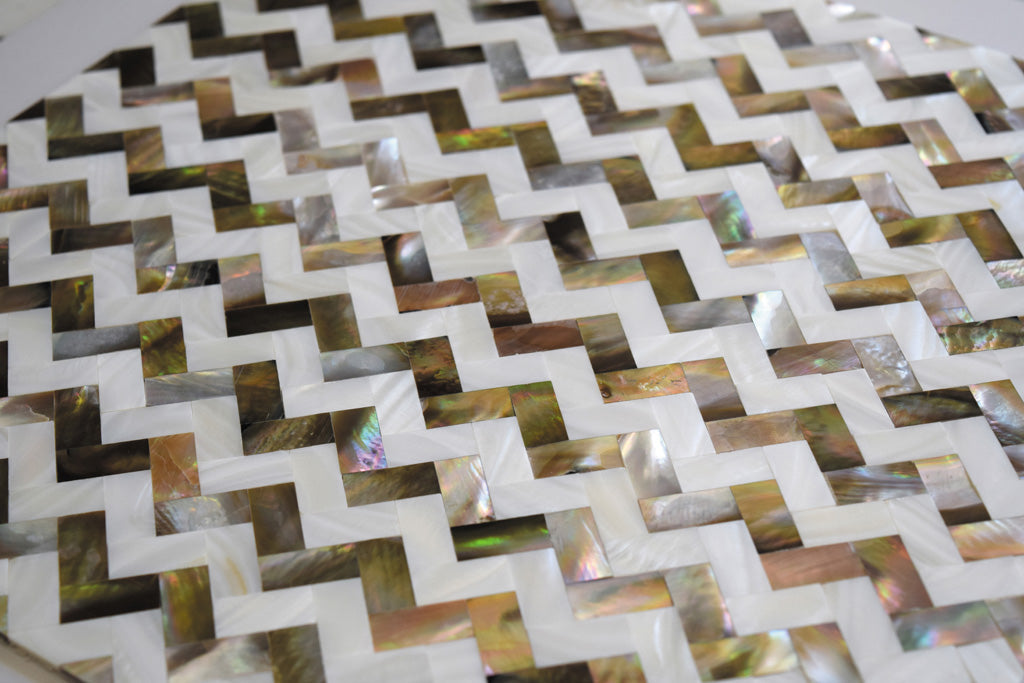 Brown White 11x11 Polished Herringbone Shell Mother of Pearl Mosaic Tile (20 pack, 17.27 sq ft/case) - Sample