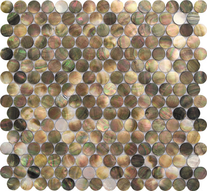 Beige Brown 12x12 Polished Penny Round Shell Mother of Pearl Mosaic Tile (20 pack, 18.37 sq ft/case) - Sample