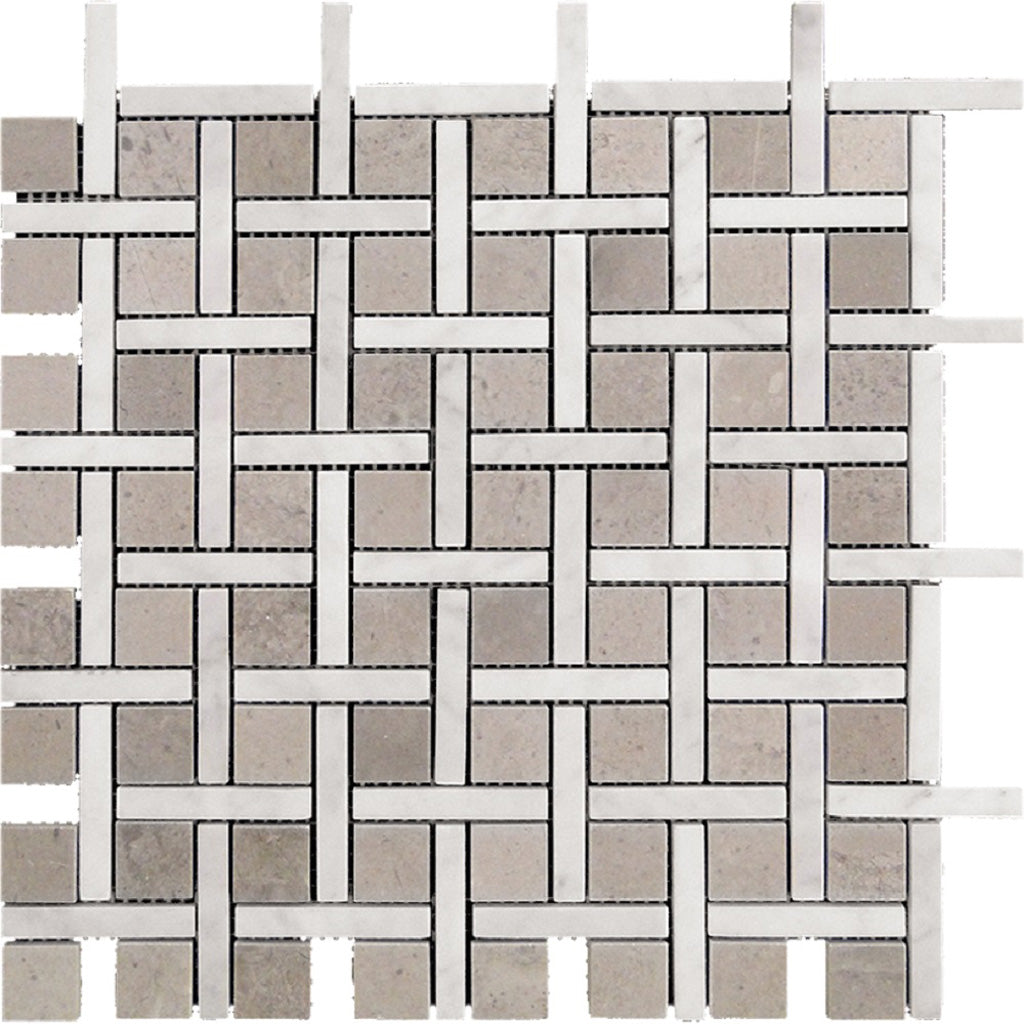 Bianco Carrara Eastern Beige 12x12 Polished Basketweave Marble Mosaic Tile (5 pack, 5 sq ft/case)