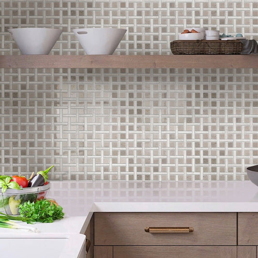 Beige 12x12 Polished Basketweave Marble Mosaic Tile (5 pack, 5 sq ft/case) - Sample