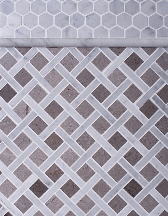 Bianco Carrara Eastern Beige 12x12 Polished Basketweave Marble Mosaic Tile (5 pack, 5 sq ft/case)