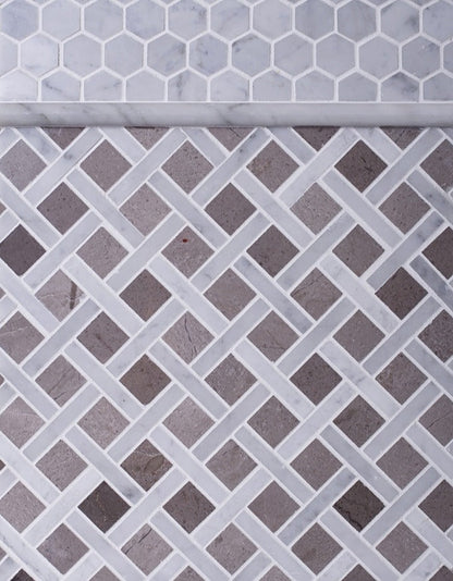 Bianco Carrara Eastern Beige 12x12 Polished Basketweave Marble Mosaic Tile (5 pack, 5 sq ft/case)