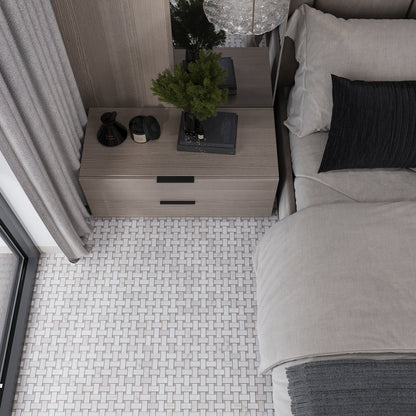 Bianco Carrara, Eastern Beige 12x12 Polished Basketweave Marble Mosaic Tile (5 pack, 5 sq ft/case)