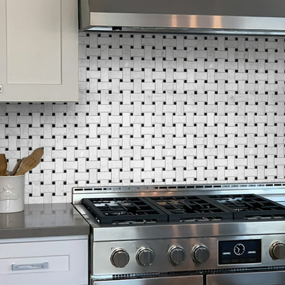 Bianco Carrara, Eastern Black 12x12 Polished Basketweave Marble Mosaic Tile (5 pack, 5 sq ft/case)