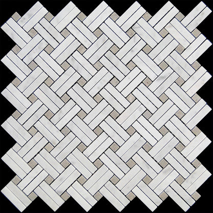 Bianco Carrara, Eastern Beige 11x11 Polished Basketweave Marble Mosaic Tile (5 pack, 4.47 sq ft/case)