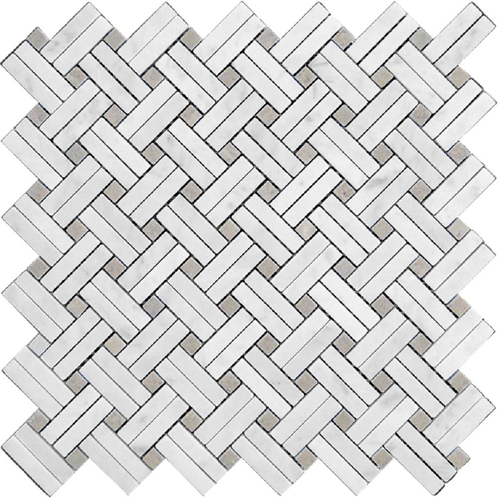Bianco Carrara, Eastern Beige 11x11 Polished Basketweave Marble Mosaic Tile (5 pack, 4.47 sq ft/case)