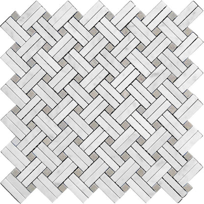 Bianco Carrara, Eastern Beige 11x11 Polished Basketweave Marble Mosaic Tile (5 pack, 4.47 sq ft/case)