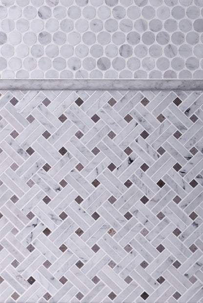 White 11x11 Polished Basketweave Marble Mosaic Tile (5 pack, 4.47 sq ft/case) - Sample